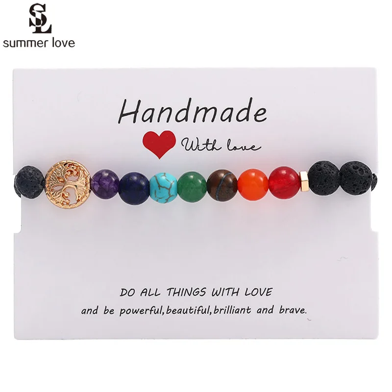 Браслеты с 7 чакрами из натурального камня браслеты балансирующие бусины для