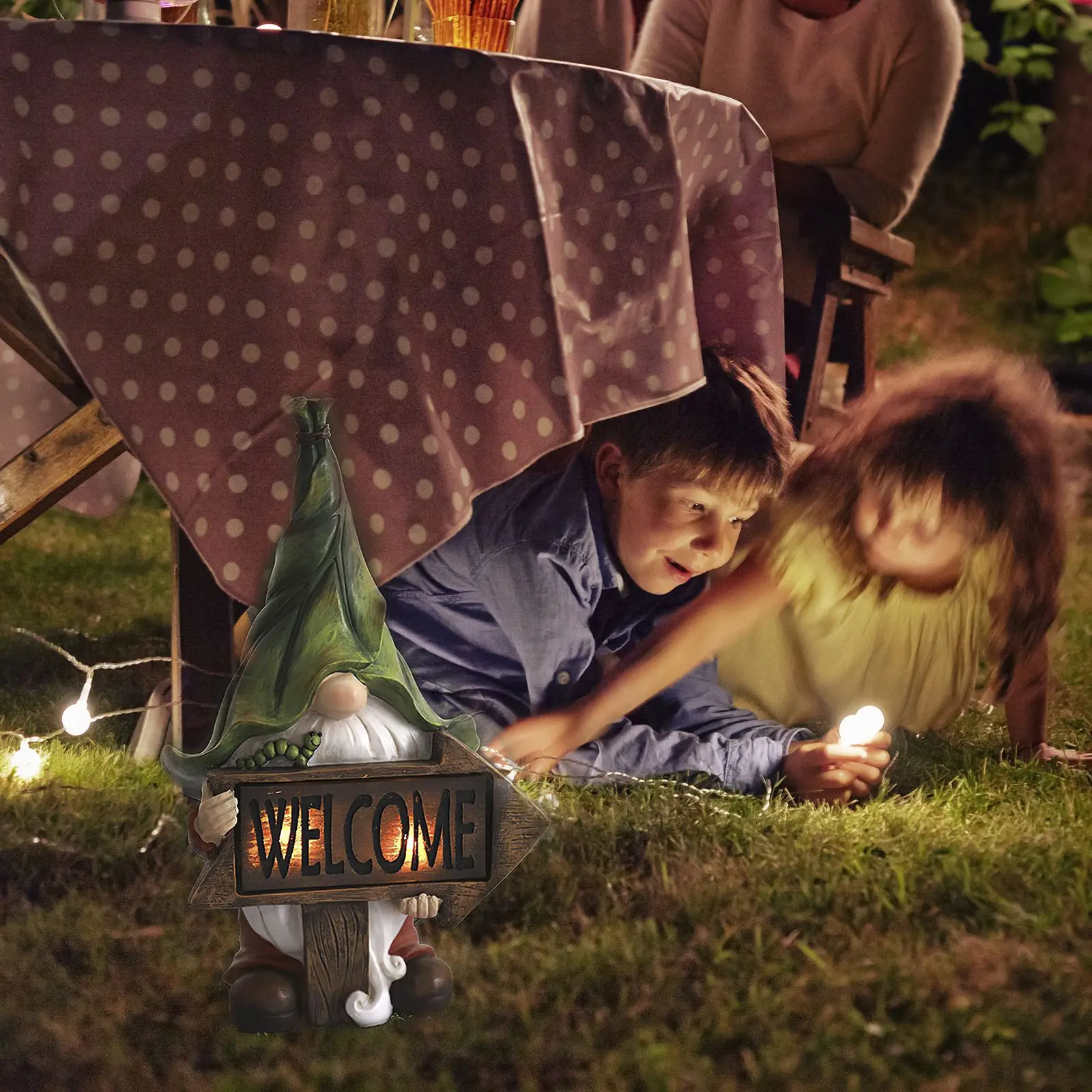 

Garden Welcome Sign Led Solar Resin Durable Adorable Elf Welcome Sculpture For Home Shop