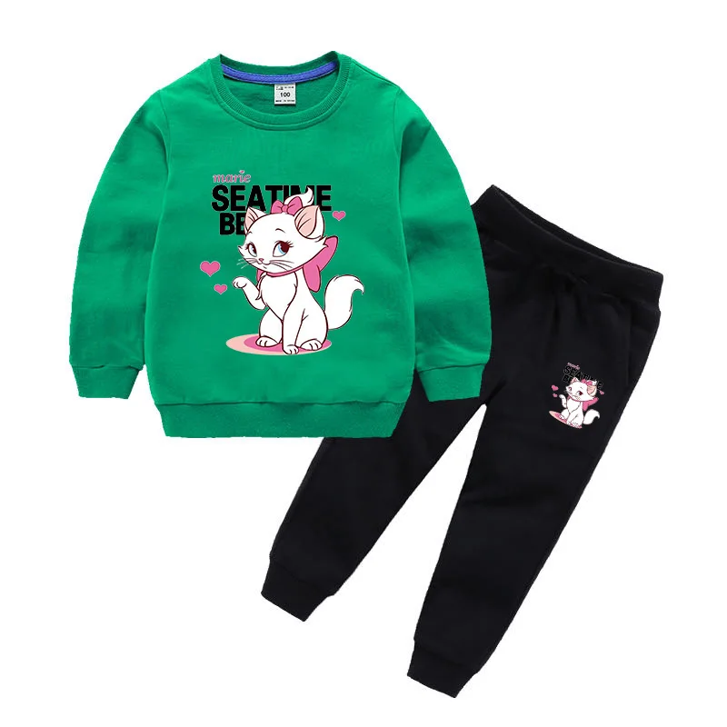 

Marie Aristocats Cat Clothing Sets Kids Long Sleeves Sweatshirts Pants Sets for Kids Spring Girls Sweatshirt Cute Baby Coat