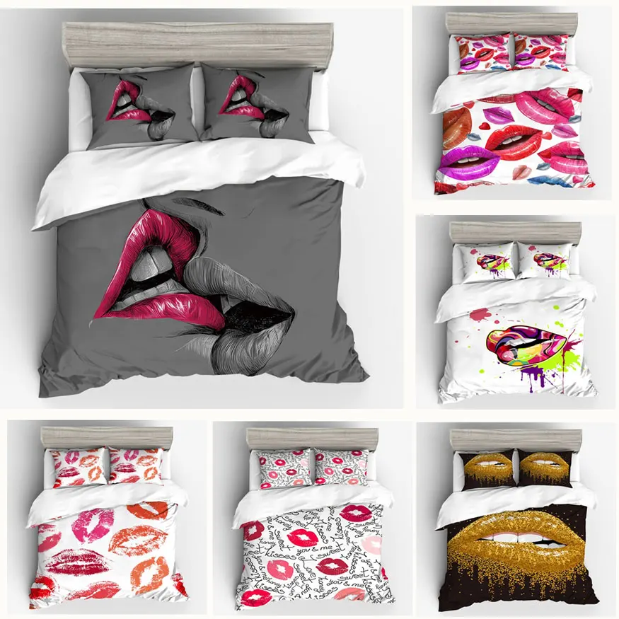 Девушки романтический постельных набор сексуальные красные губы Письмо печати