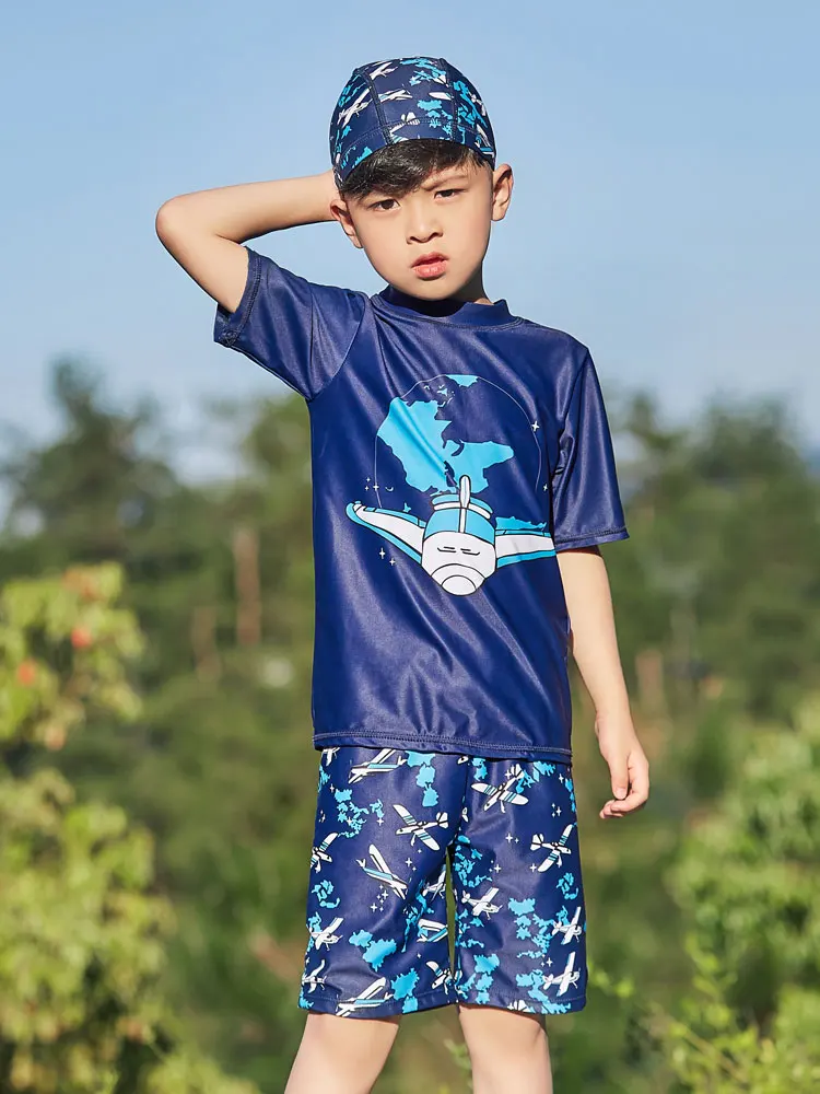 Купальный костюм для мальчиков рубашка с коротким рукавом и защитой от рашгарда