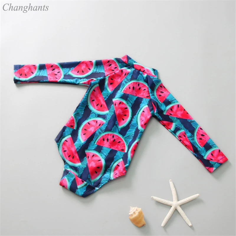 Цельный купальный костюм для девочек 1 7 лет детский с длинными рукавами детская