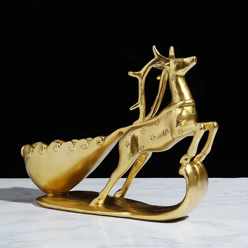 

Gold Elk Crafts Statues Vintage Desktop Artwork Ornaments Resin Animal Sculptures Modern Home Living Room Decor DNJ998