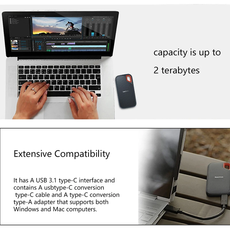 Sandisk Тип C SSD 250 ГБ 500 1 ТБ 2 USB3.1 внешний твердотельный накопитель Портативный