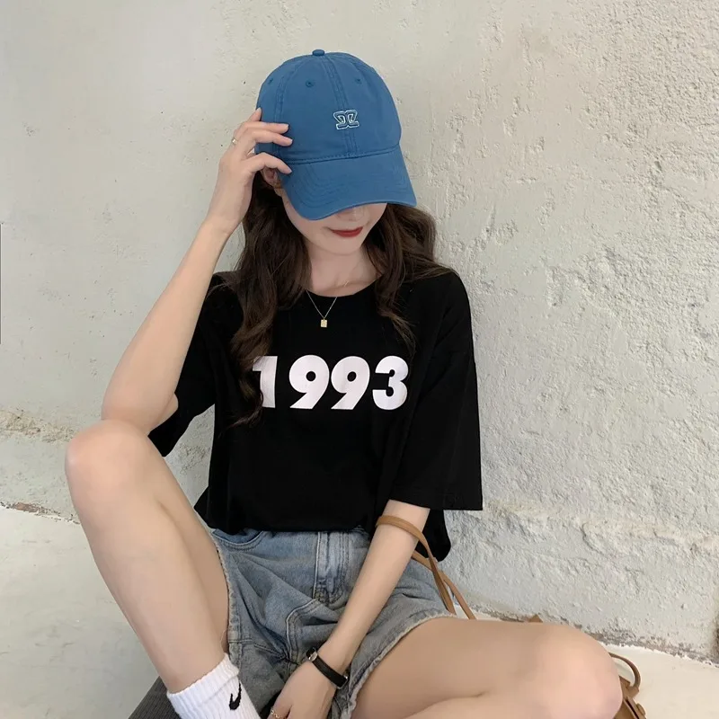 

Spring and Summer 2021 New Korean Chic Western Style Letter Printing Loose Casual Top Short Sleeve T-shirt for Female Students