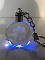 led light contracted key chain lucky grass crystal transparent key ring inside laser carving lover key chain jewelry