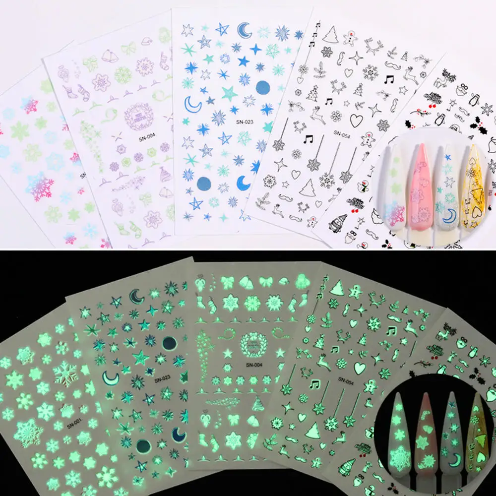 

New 1 Sheet Christmas Snowflake 3d Nail Sticker Glow In Dark Flower Mixed Patterns Nail Foil Transfer Decals Nail Art Diy Decor