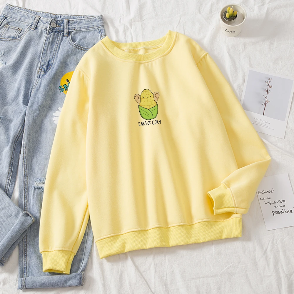 

Повседневный пуловер с милыми ушками кукурузы Забавный Свитшот Harajuku Ullzang хлопок корейский стиль тонкая Толстовка Женская Толстовка