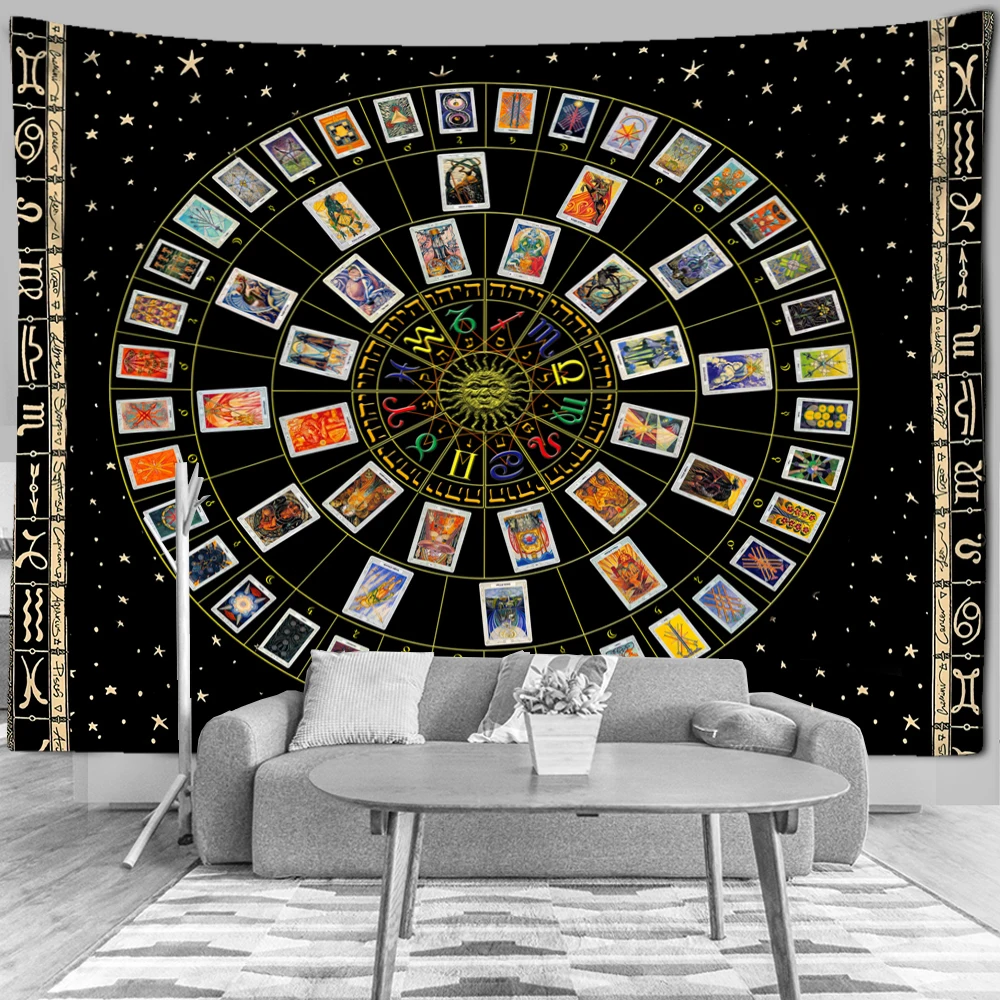 Гобелен Мандала Таро настенный Зодиак астролябический солнце и луна Фон Ткань