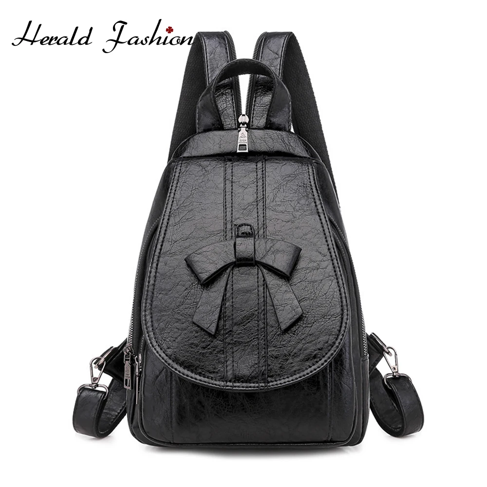 Повседневный женский рюкзак брендовый кожаный вместительный школьный ранец для
