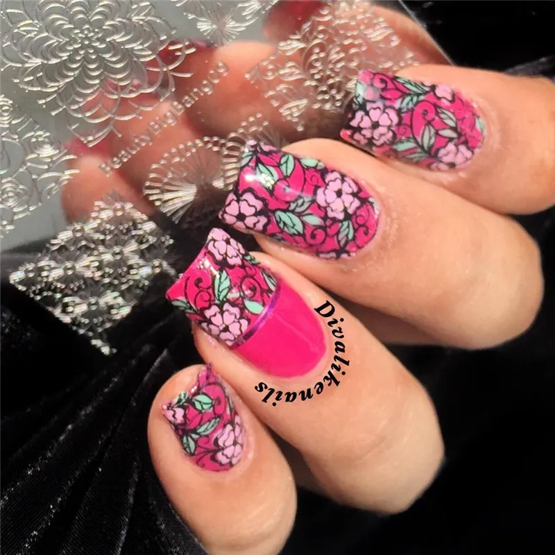 BeautyBigBang 6*6 см квадратная пластина для штамповки ногтей кружева цветок аксессуары для дизайна ногтей шаблон изображения пластины трафареты для штамповки ногтей плесень