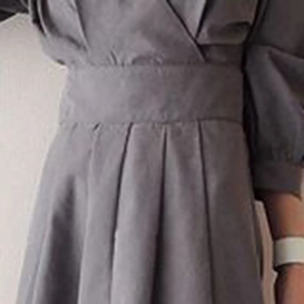 

Nice Summer Pop Thin Temperament Solid Color Japanese Style Korean Fashion Retro High Waist V-neck 7 Sleeve Women's Dress