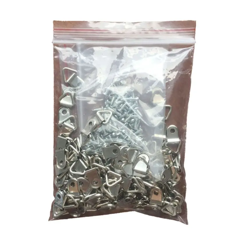 

100pcs D Ring Hanging Picture Frame Strap Hanger Hooks Oil Painting Mirror Hanger with 100 Screws 50PB