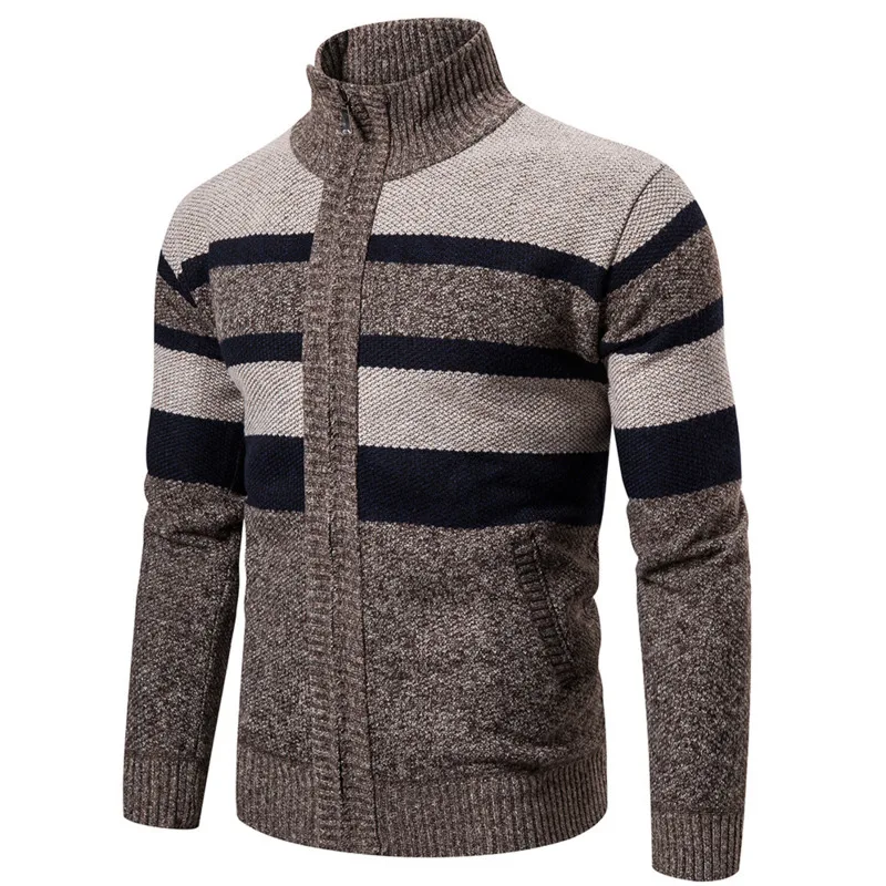 

Plus Velvet Thick Autumn And Winter Men's Pullover Stand Collar Knitted Casual Color Matching Long-sleeved Size Sweaters