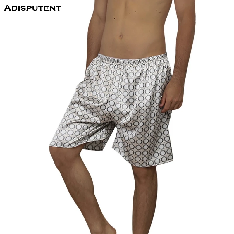 Мужская шелковая атласная пижама боксеры Adisputent свободная в клетку с круглым