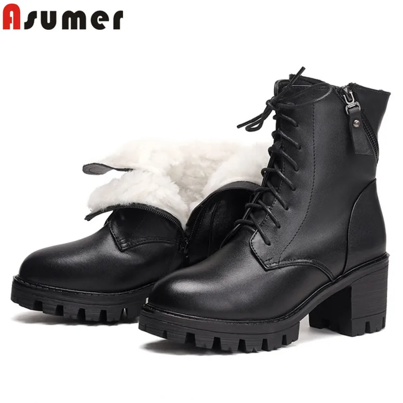 Женские ботильоны на молнии ASUMER из натуральной кожи с круглым носком платформе
