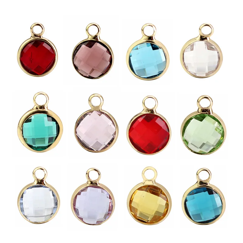 

10pcs/lot Gold Plated Round Birthstone Charms Pendants For Jewelry Making Diy Earrings Necklaces Hand Made Accessories