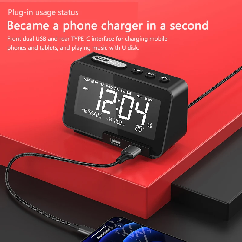 Mini Portable LED Digital Alarm Clock K5 Bluetooth 5.0 Radio Dual Alarm Clock Speaker With 2 USB Ports Stepless Dimming enlarge