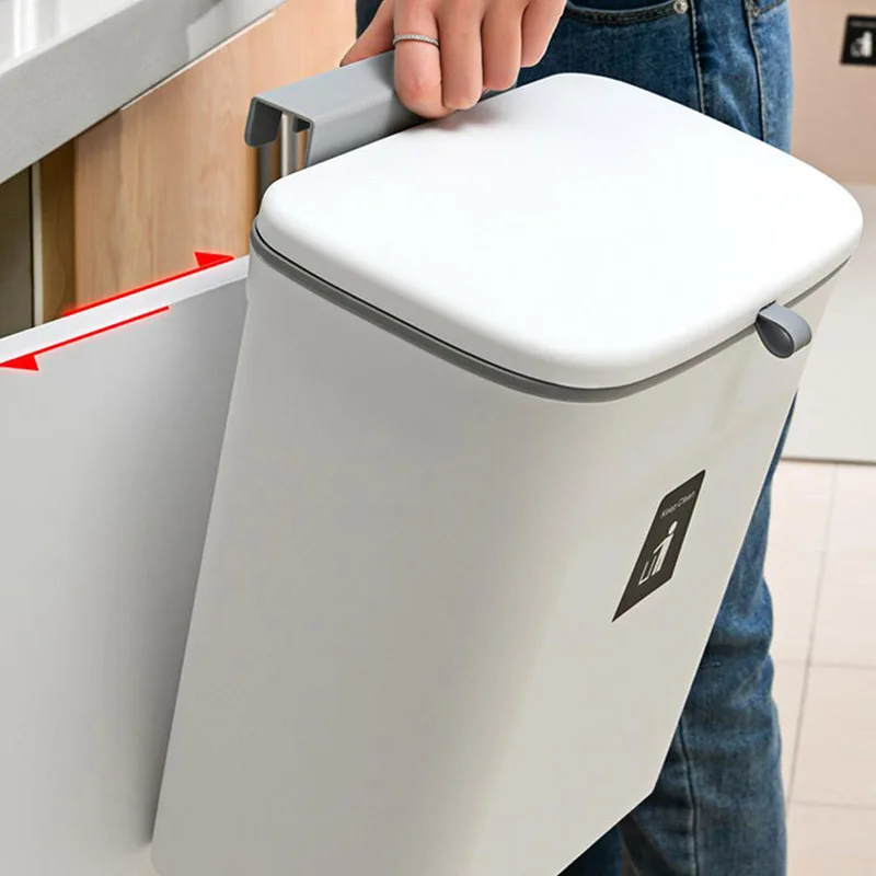 

7L / 9L Wall Mounted Trash Can Waste Bin Kitchen Cabinet Door Hanging Trash Bin Car Garbage Recycle Dustbin Rubbish Storage Tool