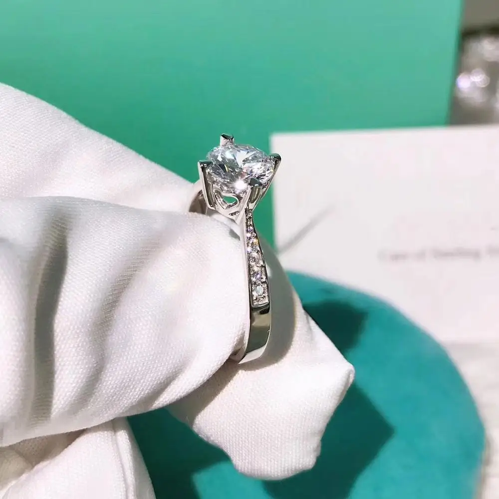 

JZ TFB RLLEN High Quality 1: 1 Original 925 Sterling Silver Transparent Round Gem Ring with Logo DIY Jewelry for Women.