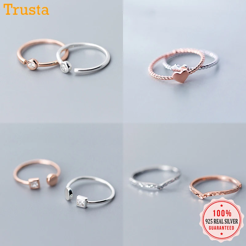 Trustdavis 925 пробы серебряное круглое сердце квадратный крест с CZ открытый палец кольцо для женщин девочек ювелирные изделия из стерлингового серебра DA447