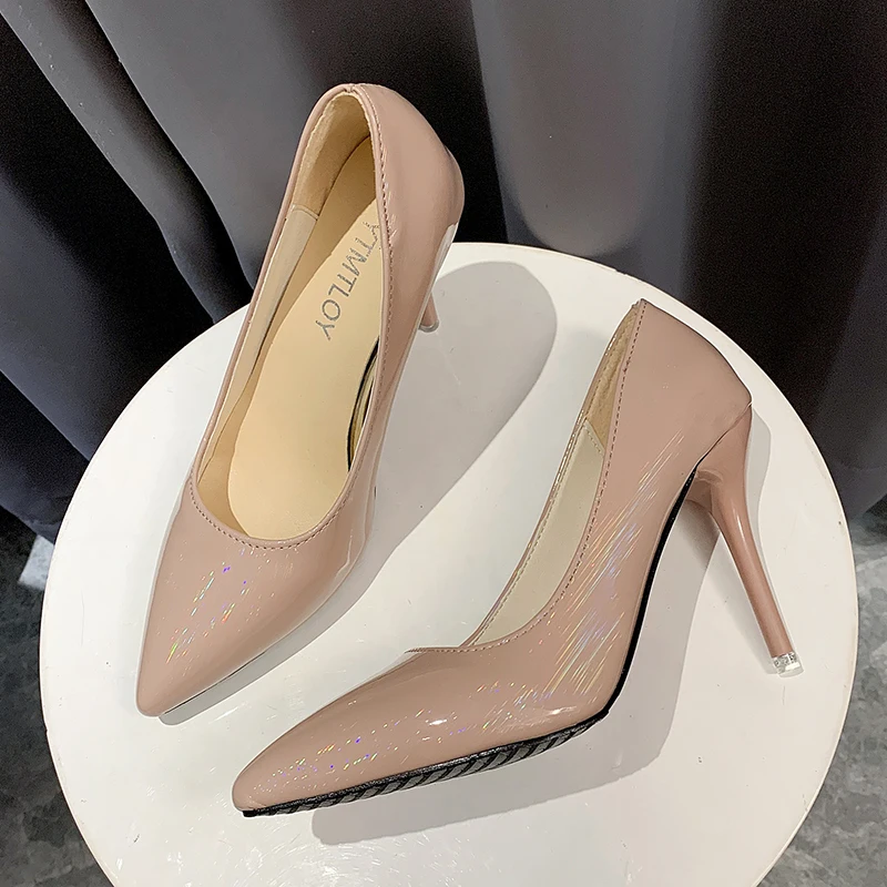 

2020 New Women Pumps 10 Cm High Thin Heels Pointed Toe Solid Shallow Sexy Ladies Women Shoes Black Female High Heels Pumps