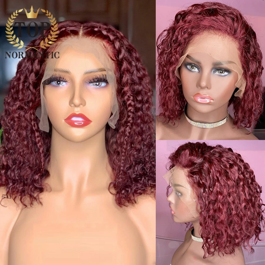

Topnormantic бордового цвета глубокие кудрявые T часть кружева парики для женщин Remy индийские человеческие волосы боб парик предварительно выщип...