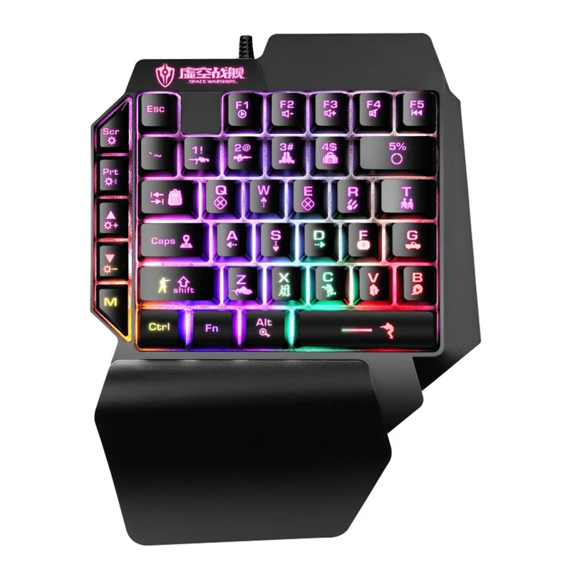 

Mini Keyboard One-handed Wired 39 Keys Luminous Gaming Keypad For Mobile Tablet Colorful Backlight Gamer Keycap With Hand Rest