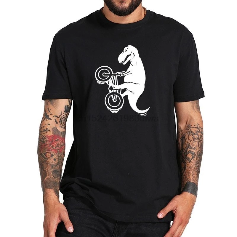 

Dinosaur Use Bike T Shirts Men Funny Anime Cotton T-shirt Street Style