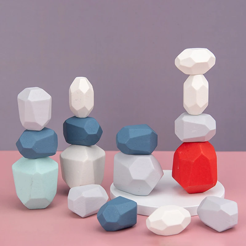

1Set Rainbow Rocks Building Block Toys Stacking Game DIY Handicraft Wooden Children Gift Rainbow Rock Stone Baby Nice Gift