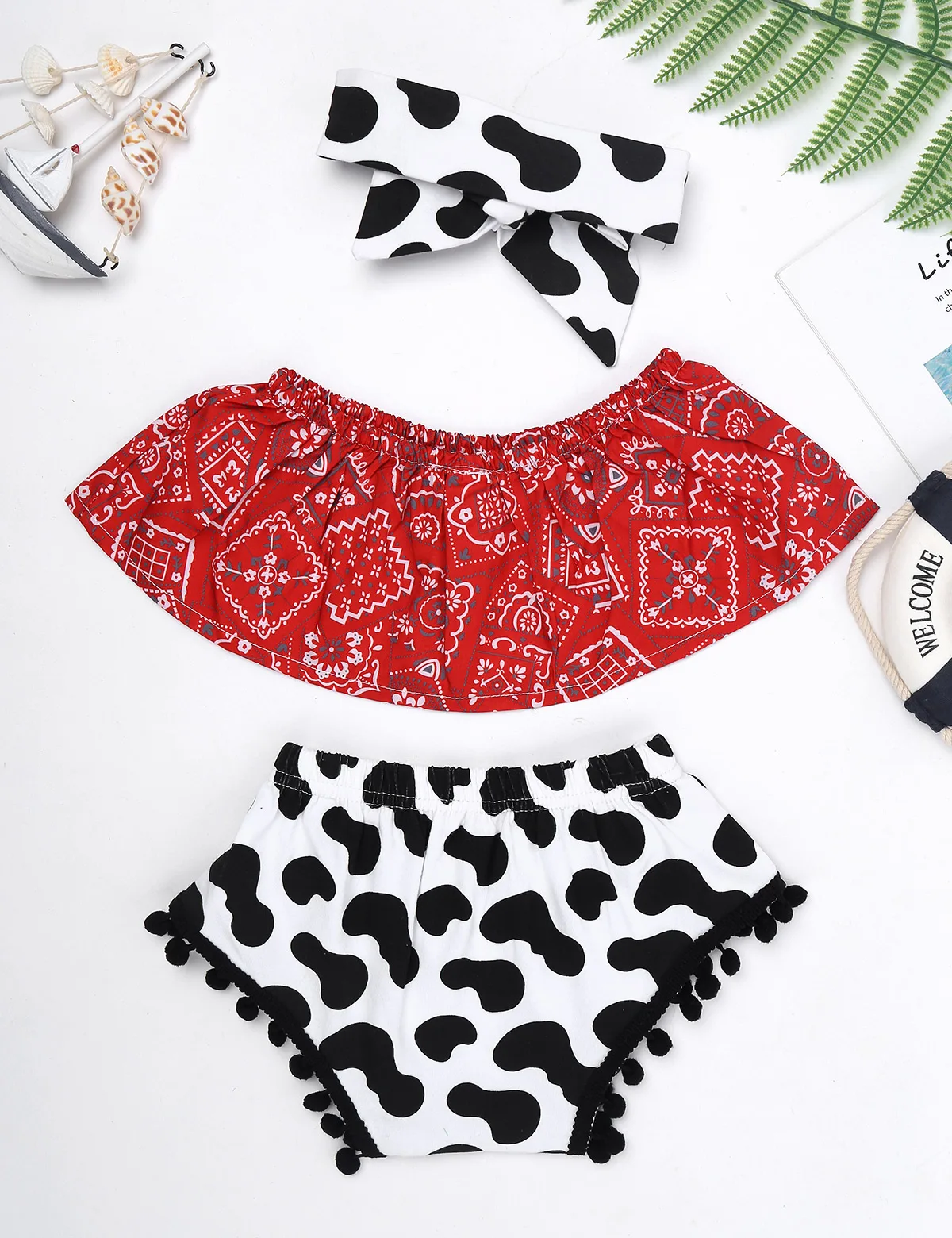 Милая Одежда для новорожденных девочек красная бандана топ труба с принтом