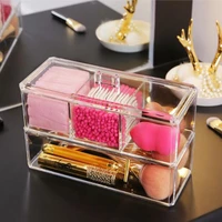 double layer makeup storage box cosmetics organizer transparent plastic box makeup brush drawer finishing with cover dustproof