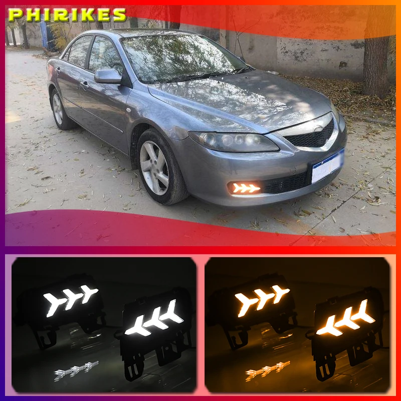

2pcs LED DRL Daytime Running Light Daylight With Yellow Turn Signal and Blue night light For Mazda 6 Mazda6 2006 2007 2008 2009