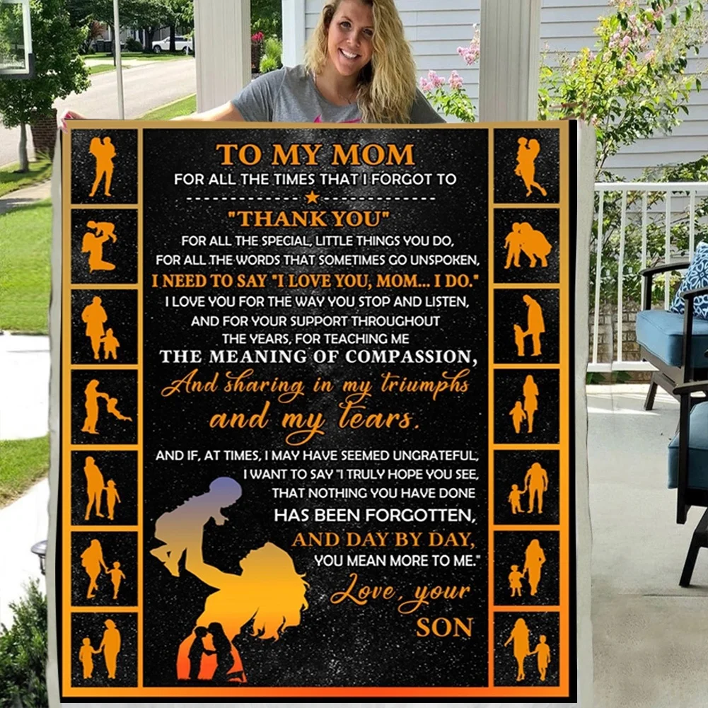 

To My Mom From Son Orange Patterns Style Soft Throw Plush Sherpa Fleece Blanket