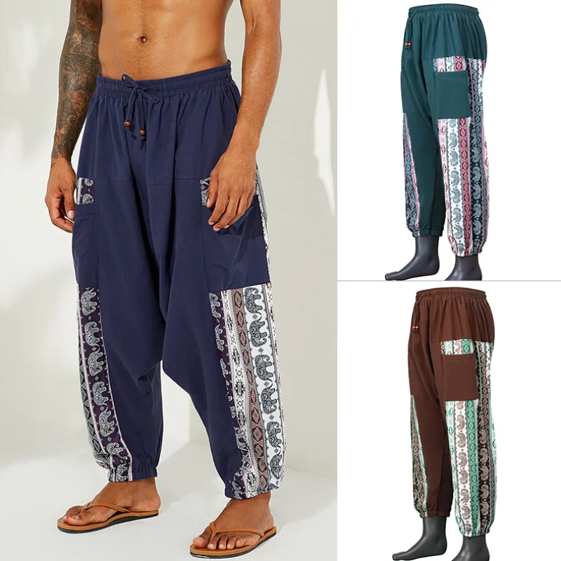 LUCLESAM мужские мешковатые штаны с принтом в этническом стиле шаровары s Hip Pop брюки