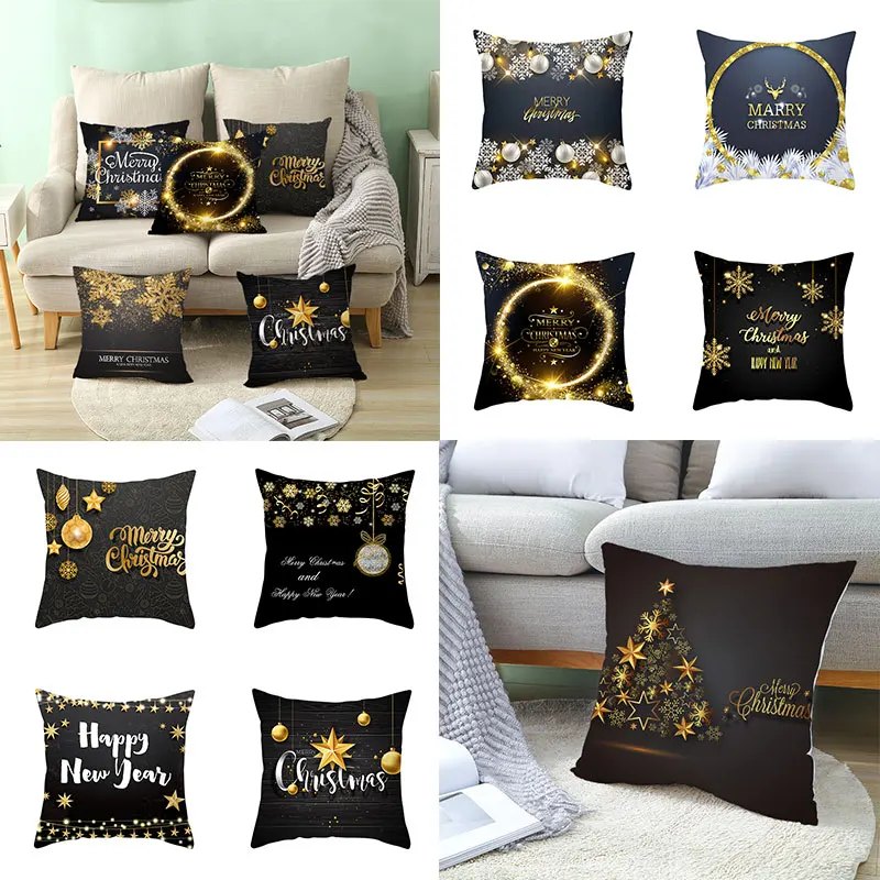 

Fashion Black Gold Pillowcase Soft And Comfortable Christmas Snowflake Pillowcase Skin-friendly Printed Modern Home Textiles