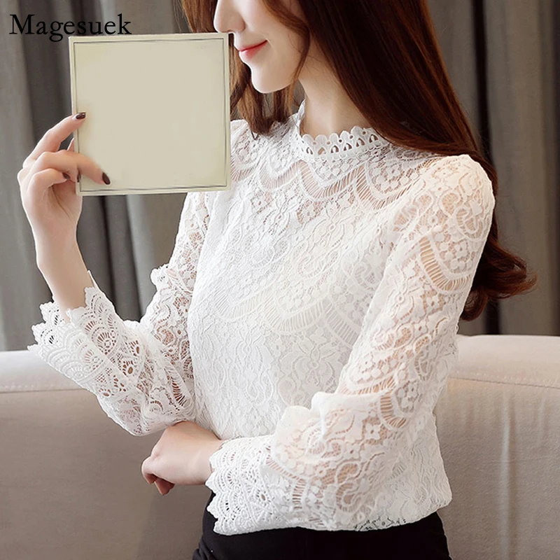 

Элегантные женские топы, блузки, кружевная женская блузка с вырезами, новинка 2021, женские топы с длинным рукавом и цветочным принтом, рубашк...
