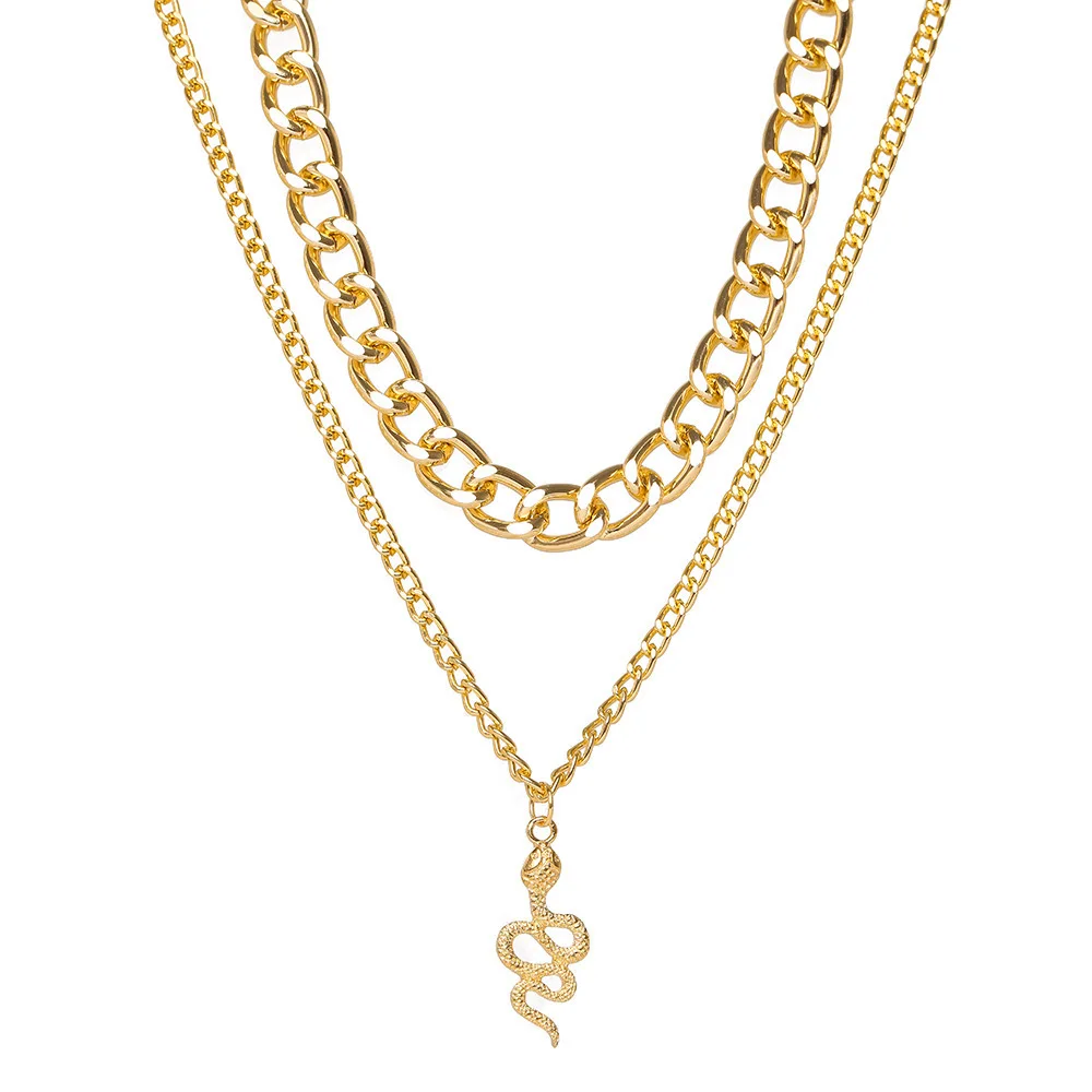 

Punk Multi-layer Snake Chain Pendant Necklace for Women Vintage Gold Chunky Chain Choker Necklaces 2021 Trend Jewelry Gift