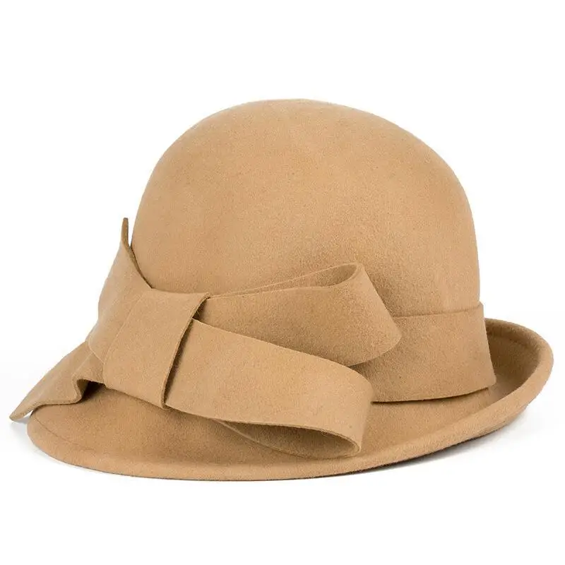 Женская зимняя шляпа федора из 100% шерсти с бантом|Женские фетровые шляпы| |