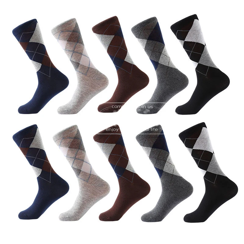 10 pairs of socks MYORED Прямая чесаные хлопковые носки мужские деловые носки для команды Классические однотонные клетчатые носки Calcetines de hombre - Цвет: 10 pairs of socks