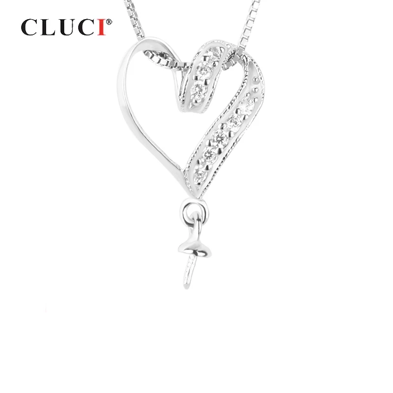 

CLUCI Silver 925 Romantic Love Heart Charms 925 Sterling Silver Pearl Pendant Mounting Zircon Women Valentine's Day Gift SP109SB