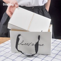 stobag 10pcslot thank cookies egg yolk crisp packaging paper box gift decoration handle bag party sweet handmade cookes favors