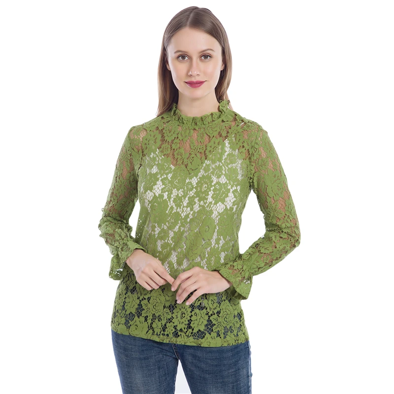 

Блузка женская с расклешенным рукавом, ажурный топ, модная рубашка с винтажным принтом, блузка с круглым вырезом, весна-лето