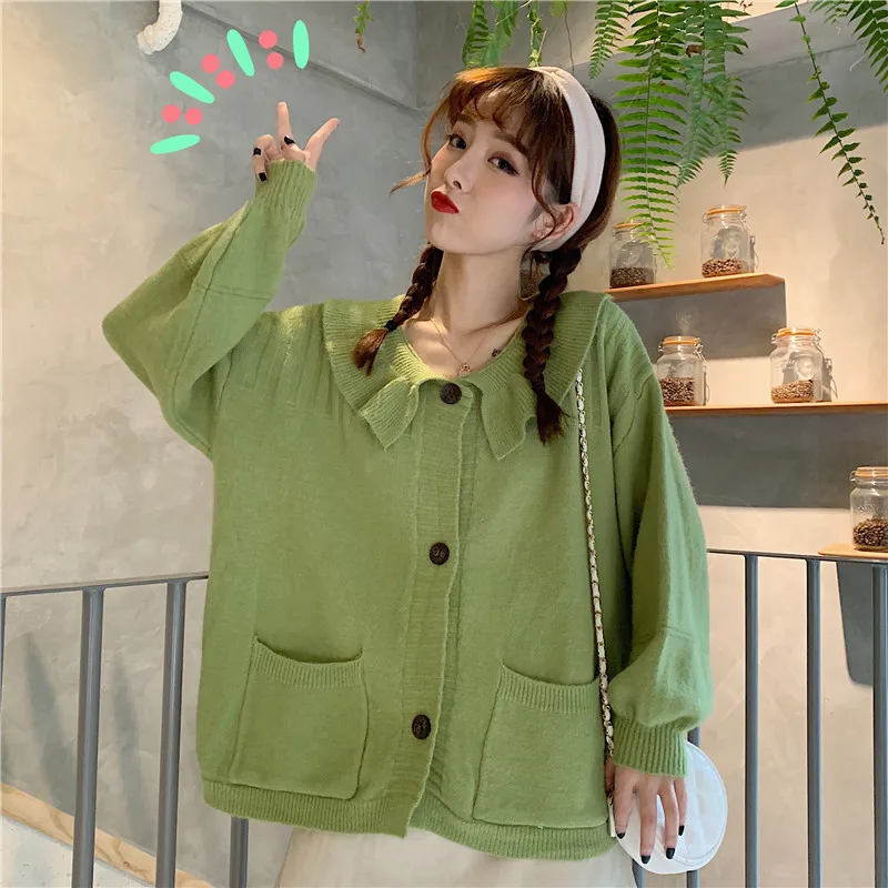 Joinyouth Sweater Women Korean Peter Pan Collar Full Pocket Cardigan Knit Loose Cute Button Sweaters Female Sueter Mujer 032 |