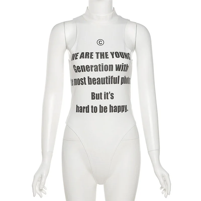 Женский облегающий Боди без рукавов Gothblack белый топ с круглым вырезом и буквенным