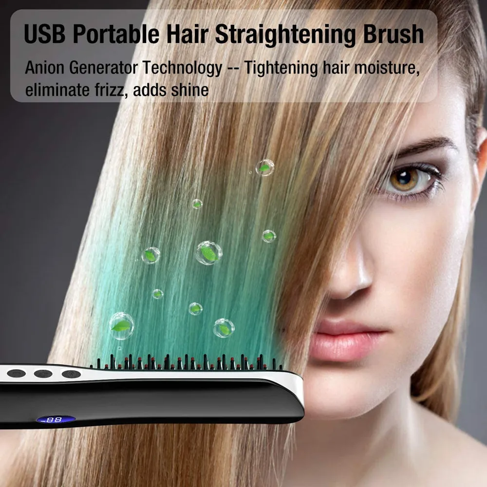 

Beard Straightener Cordless Hair Comb Brush USB Rechargeable Wireless Anti Static Quick Heated Hair Straightening Styling Tools