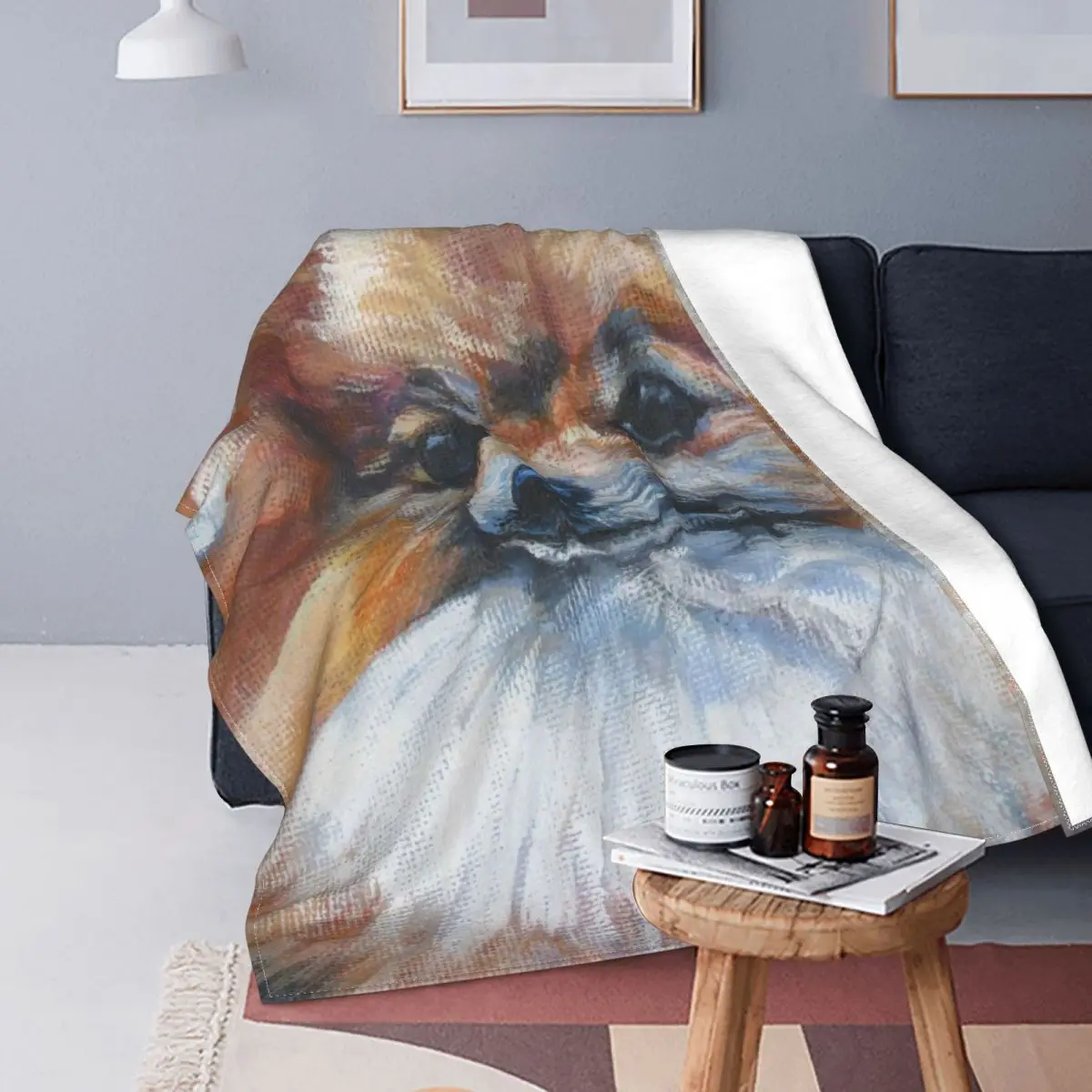 

Художественное одеяло в виде Померанской собаки, флисовое украшение, милое животное, многофункциональное ультрамягкое покрывало для домаш...