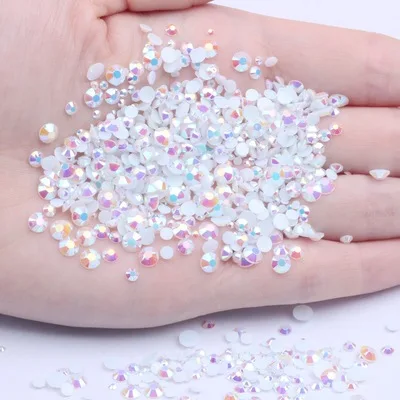 

Jelly White Opal AB Color 2mm,3mm,4mm,5mm,6mm Facets FlatBack Resin Rhinestone Nail Art Garment Decoration Stones/Beads