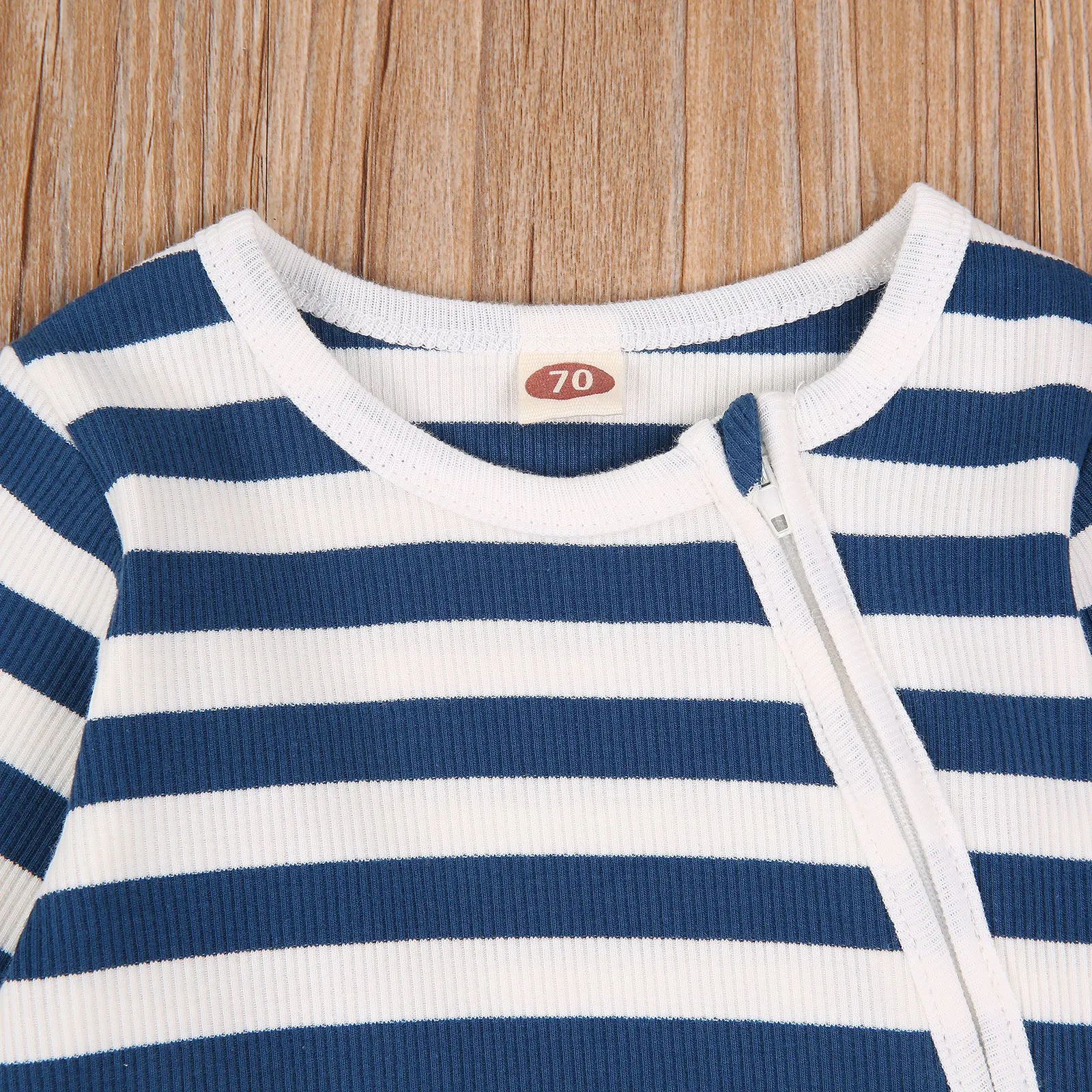 

0-12M Newly Autumn Baby Girls Boys Rompers Striped Print Long Sleeve Zipper Jumpsuits One Piece
