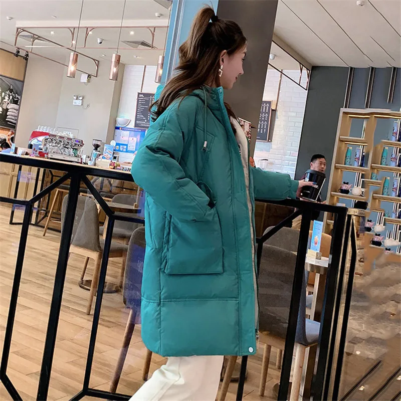 

Winter Coat Women Loose 2020 New Korean Fashion Beige Green Long Sleeve Oversize Thick Warmth Down Cotton Jacket Feminina